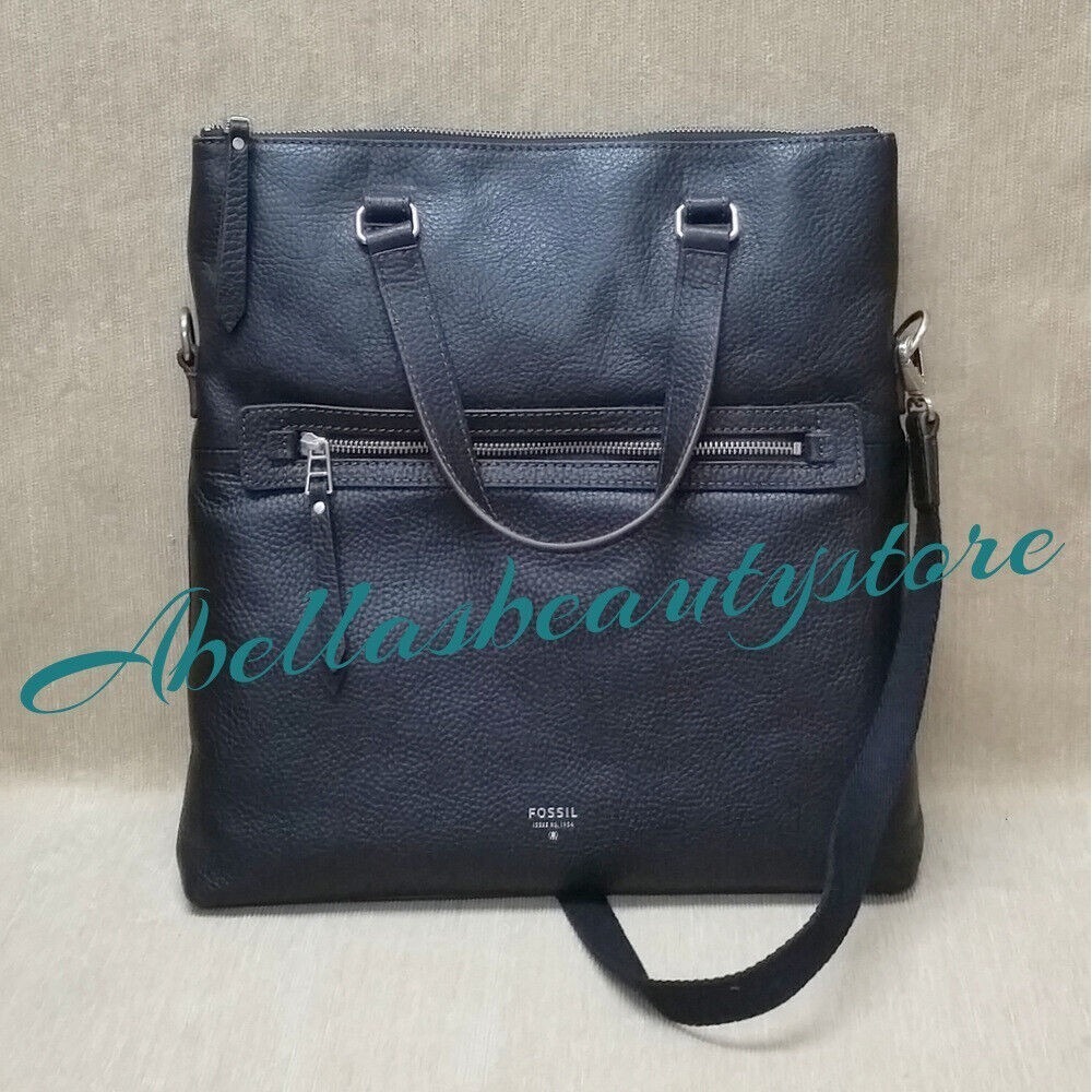 Fossil Sierra Crossbody Handbag Black Purse 14.5" H x 13" L x 3.5" W Leather